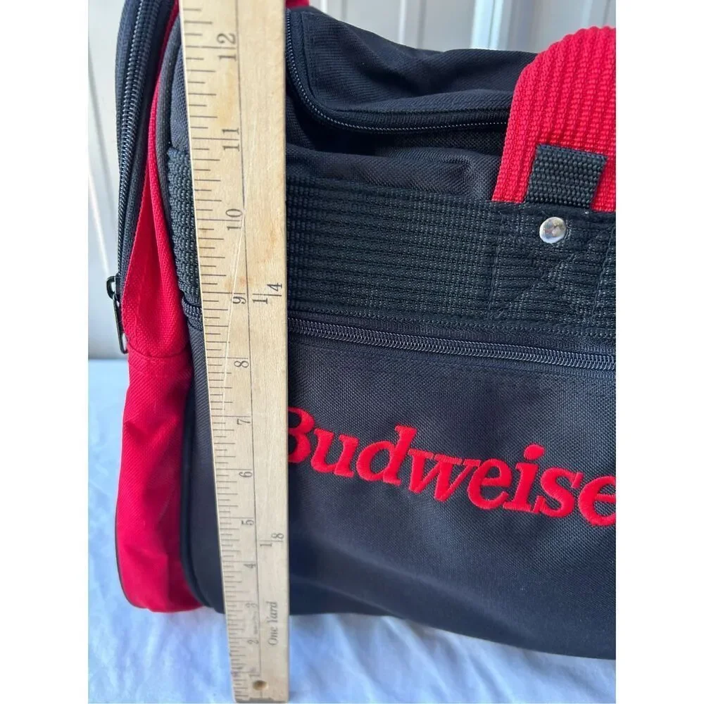 Budweiser duffle tote bag‎ black red 23x12x14 adj strap